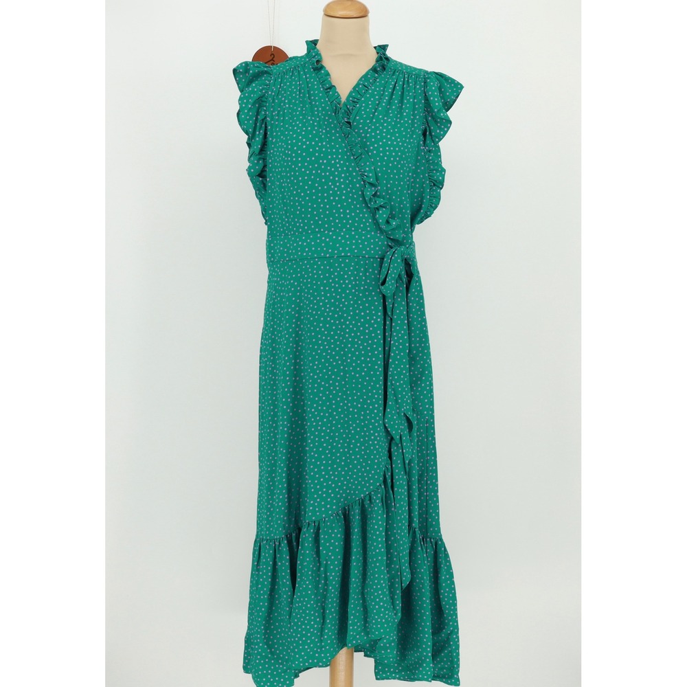 Kate Spade Poolside Polka Dot Wrap Midi Dress Size 14 Emerald Coast NWOT Ruffle